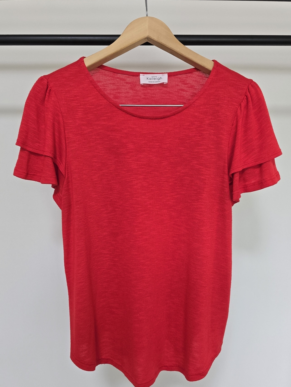 Kaileigh Bright Red Short Sleeve Ruffle Top